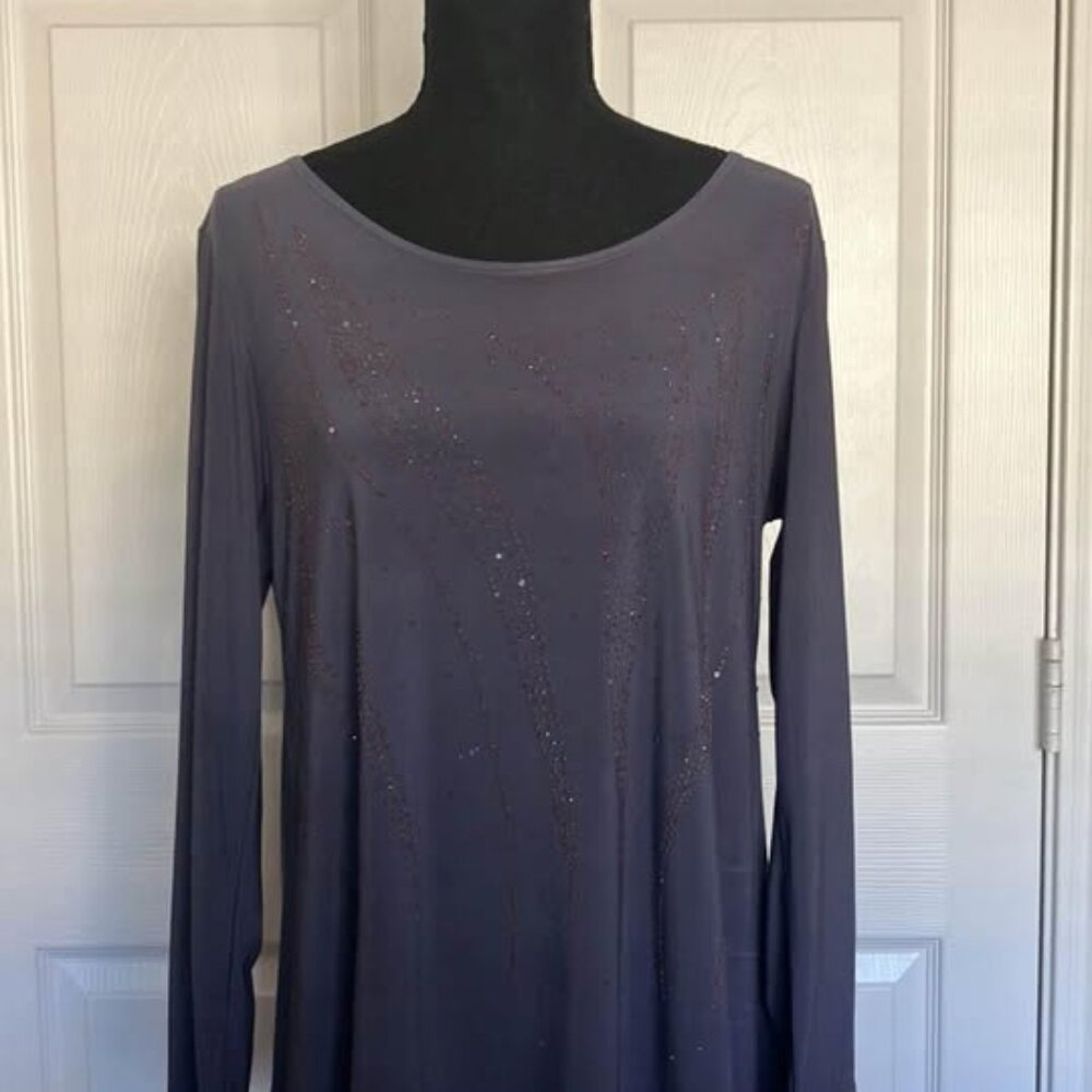 Passports Ladies Dark Brown Bling Design Long Sleeve, Top Size Medium
